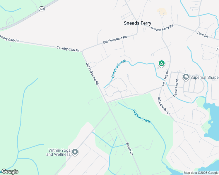 map of restaurants, bars, coffee shops, grocery stores, and more near 1 Eagles Nest Drive in Sneads Ferry
