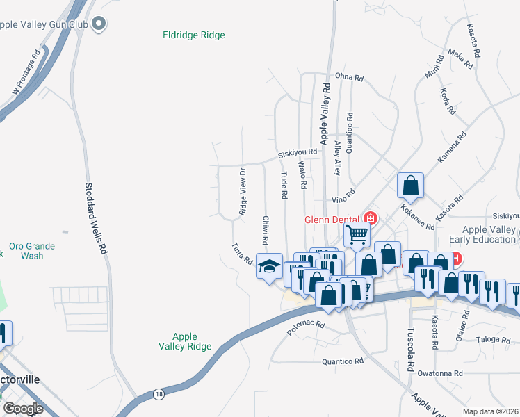 map of restaurants, bars, coffee shops, grocery stores, and more near 16166 Chiwi Road in Apple Valley