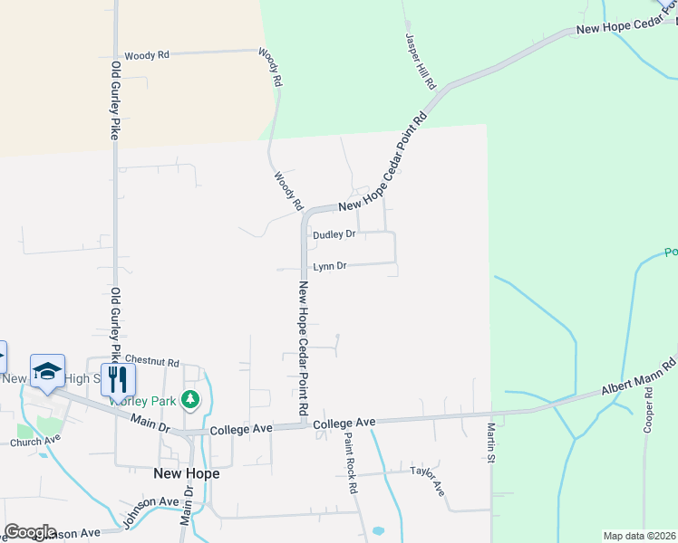 map of restaurants, bars, coffee shops, grocery stores, and more near 154 Lynn Drive in New Hope