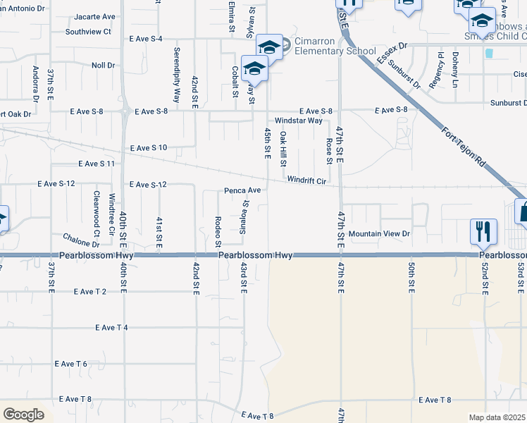 map of restaurants, bars, coffee shops, grocery stores, and more near 36516 Canasto Court in Palmdale