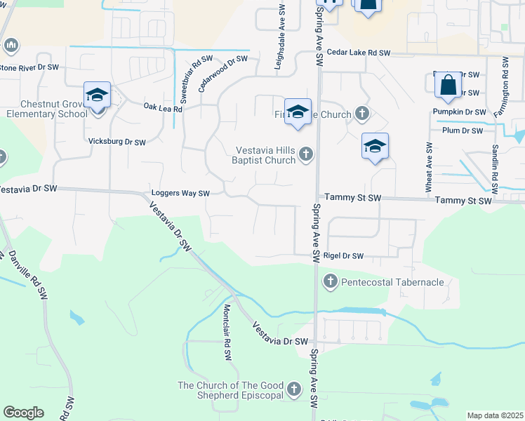 map of restaurants, bars, coffee shops, grocery stores, and more near 915 Way Thru The Woods Southwest in Decatur
