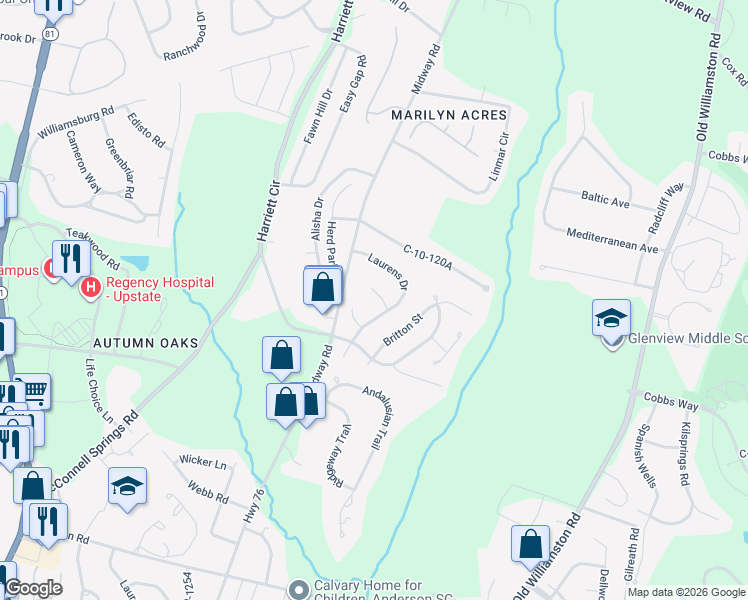 map of restaurants, bars, coffee shops, grocery stores, and more near 103 P-10-61 in Anderson