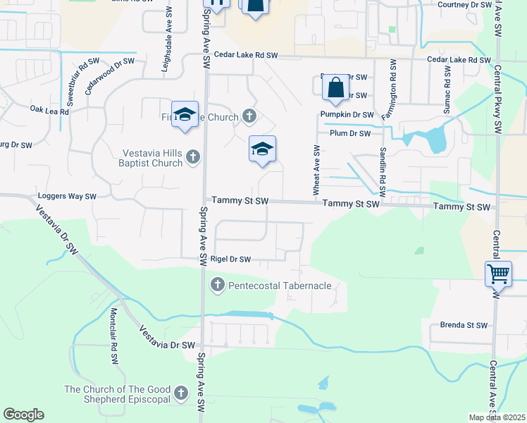 map of restaurants, bars, coffee shops, grocery stores, and more near 3403 Tanglewood Drive Southwest in Decatur
