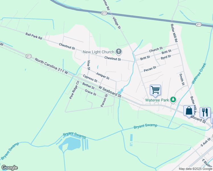 map of restaurants, bars, coffee shops, grocery stores, and more near Mill Street in Bladenboro