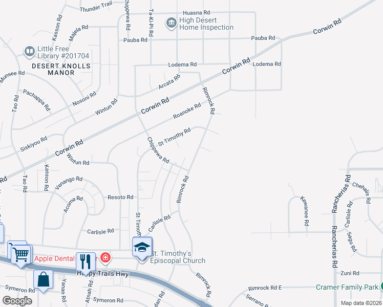 map of restaurants, bars, coffee shops, grocery stores, and more near 16158 Rimrock Road in Apple Valley