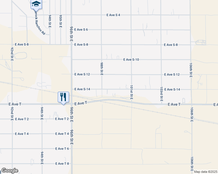 map of restaurants, bars, coffee shops, grocery stores, and more near 9833 East Avenue S-14 in Littlerock