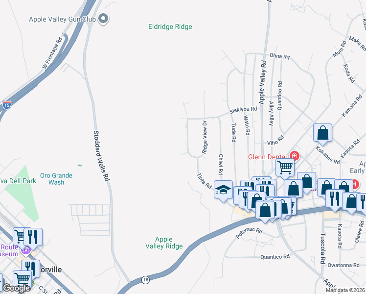 map of restaurants, bars, coffee shops, grocery stores, and more near 16196 Crown Valley Drive in Apple Valley
