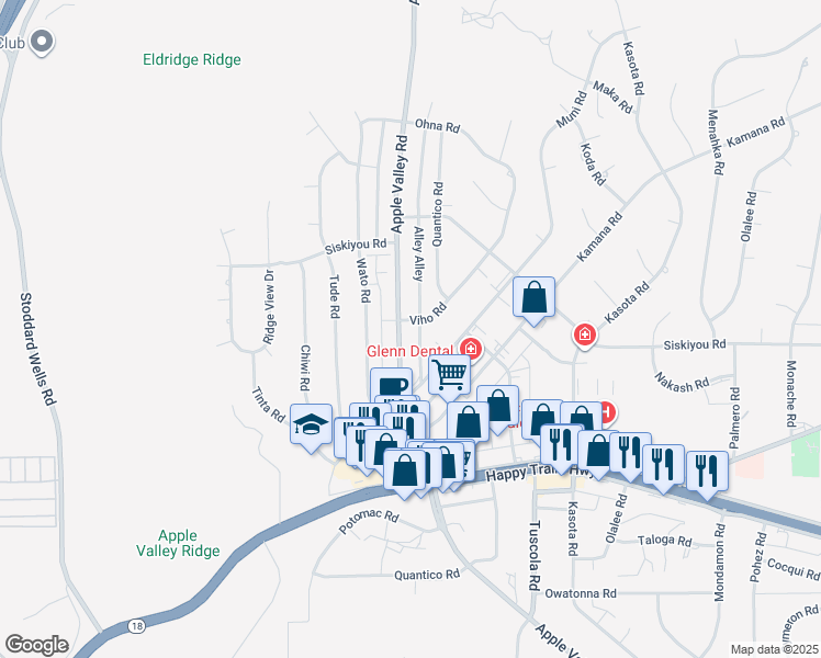 map of restaurants, bars, coffee shops, grocery stores, and more near 16185 Viho Road in Apple Valley