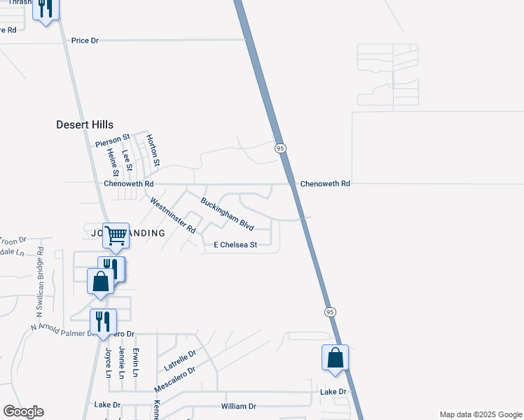 map of restaurants, bars, coffee shops, grocery stores, and more near 2345 Hyde Park Avenue in Lake Havasu City