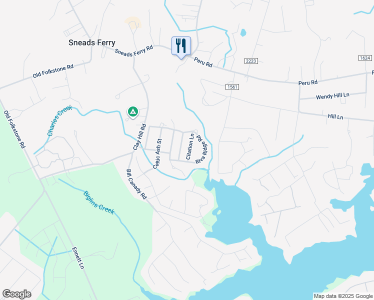map of restaurants, bars, coffee shops, grocery stores, and more near 310 Citation Lane in Sneads Ferry