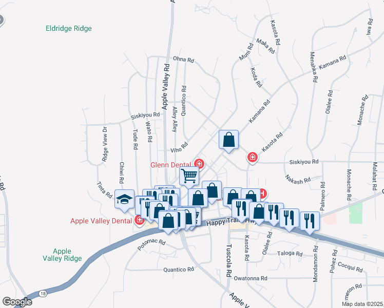 map of restaurants, bars, coffee shops, grocery stores, and more near 16148 Muni Road in Apple Valley