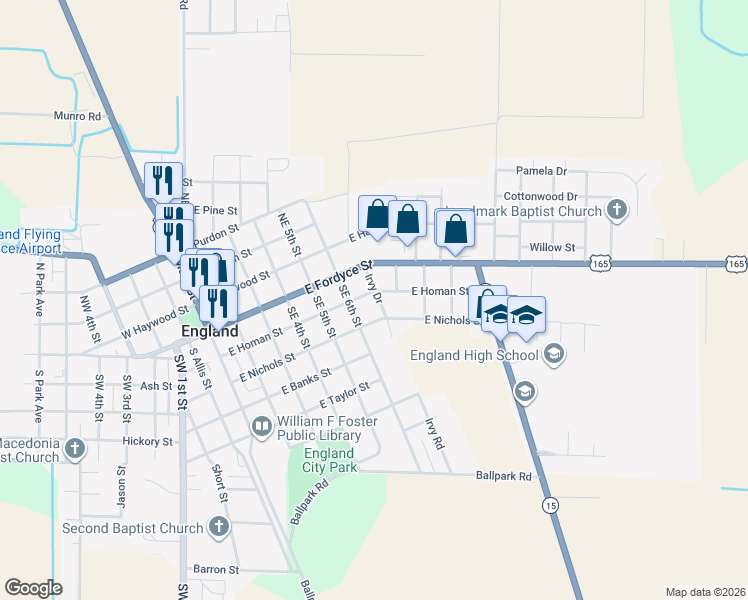 map of restaurants, bars, coffee shops, grocery stores, and more near 622 East Homan Street in England