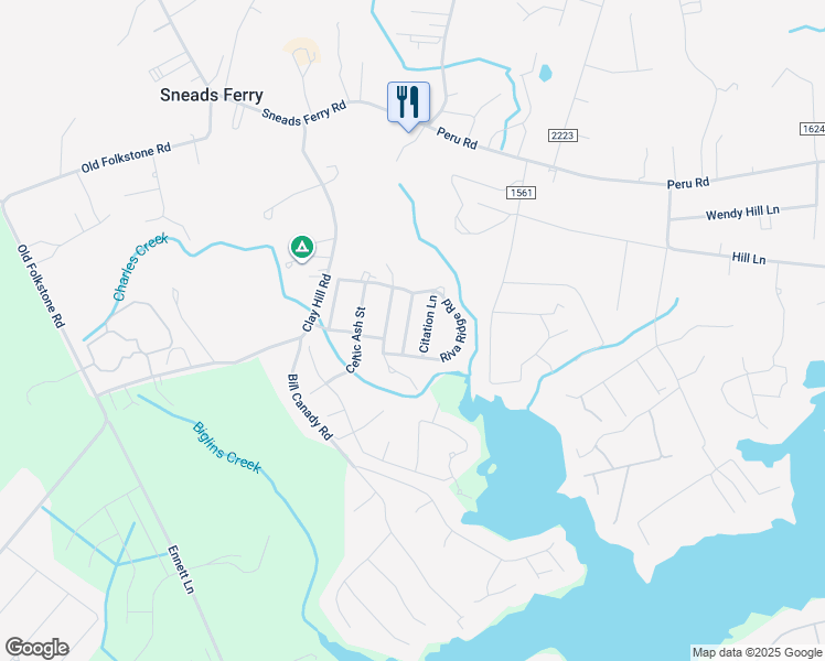 map of restaurants, bars, coffee shops, grocery stores, and more near 311 Dapper Dan Drive in Sneads Ferry