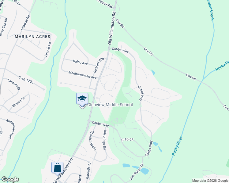 map of restaurants, bars, coffee shops, grocery stores, and more near 1217 Cobbs Glen Drive in Anderson