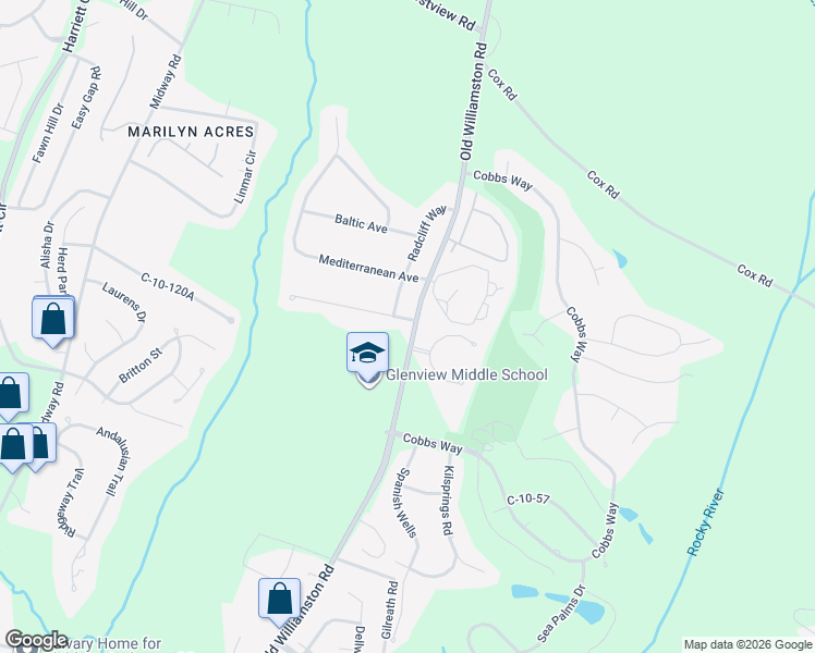 map of restaurants, bars, coffee shops, grocery stores, and more near 101 Saint James Court in Anderson