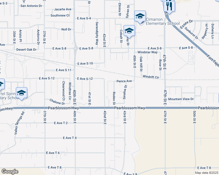 map of restaurants, bars, coffee shops, grocery stores, and more near 36521 Rodeo Street in Palmdale