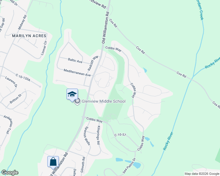 map of restaurants, bars, coffee shops, grocery stores, and more near 1217 Cobbs Glen Drive in Anderson