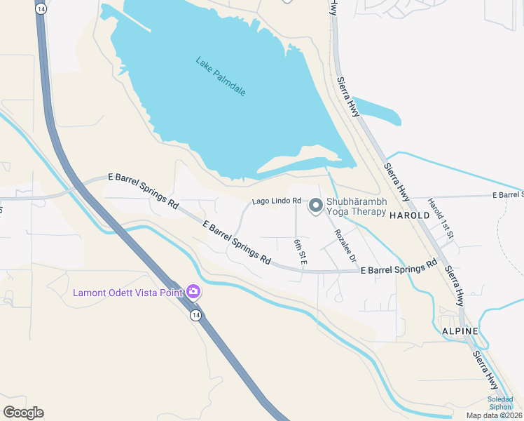 map of restaurants, bars, coffee shops, grocery stores, and more near 36580 Edgewater Road in Palmdale