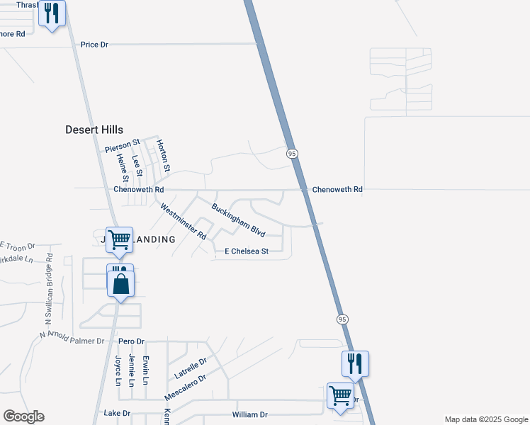 map of restaurants, bars, coffee shops, grocery stores, and more near 2345 Hyde Park Avenue in Lake Havasu City