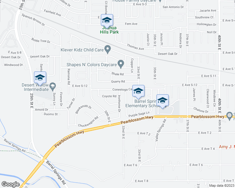 map of restaurants, bars, coffee shops, grocery stores, and more near 3143 Coyote Road in Palmdale