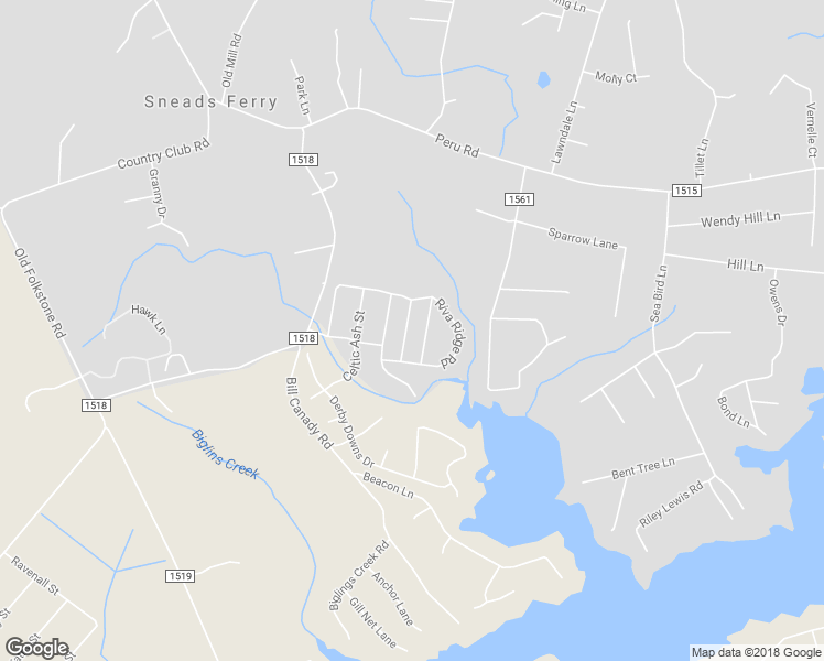map of restaurants, bars, coffee shops, grocery stores, and more near 309 Dapper Dan Drive in Sneads Ferry