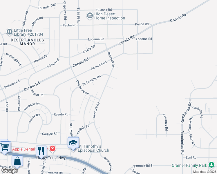 map of restaurants, bars, coffee shops, grocery stores, and more near Rockaway Road in Apple Valley