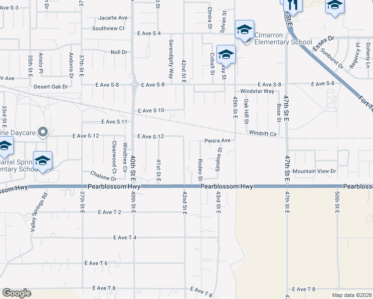 map of restaurants, bars, coffee shops, grocery stores, and more near 36517 Quail Street in Palmdale