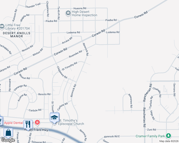 map of restaurants, bars, coffee shops, grocery stores, and more near Rockaway Road in Apple Valley