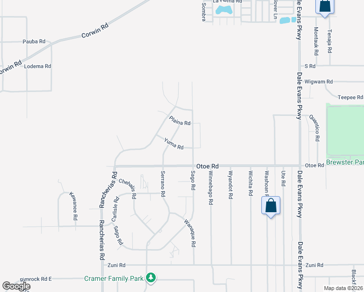 map of restaurants, bars, coffee shops, grocery stores, and more near 20417 Yuma Road in Apple Valley