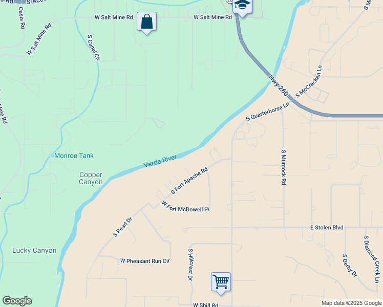 map of restaurants, bars, coffee shops, grocery stores, and more near 1734 South Fort Apache Road in Camp Verde