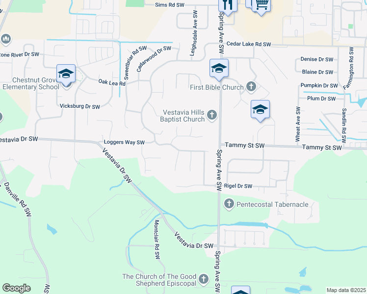 map of restaurants, bars, coffee shops, grocery stores, and more near 915 Way Thru The Woods Southwest in Decatur