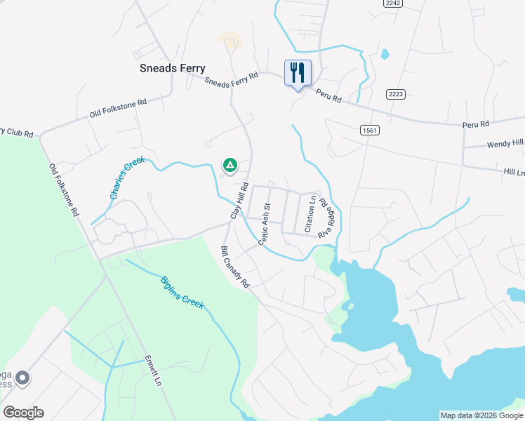 map of restaurants, bars, coffee shops, grocery stores, and more near 310 Celtic Ash Street in Sneads Ferry