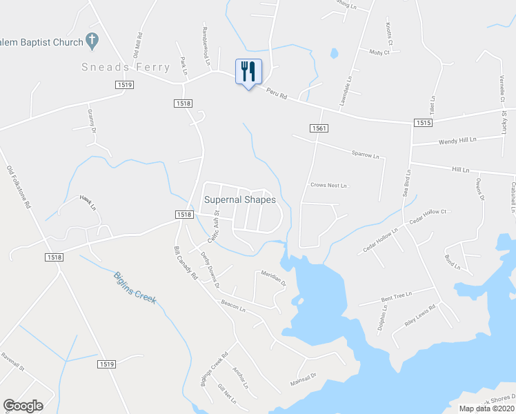 map of restaurants, bars, coffee shops, grocery stores, and more near 306 Citation Lane in Sneads Ferry