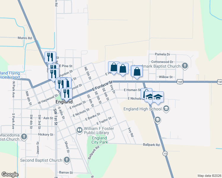 map of restaurants, bars, coffee shops, grocery stores, and more near 622 East Homan Street in England