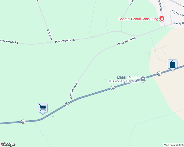 map of restaurants, bars, coffee shops, grocery stores, and more near 2089 Henry Brown Road in Burgaw