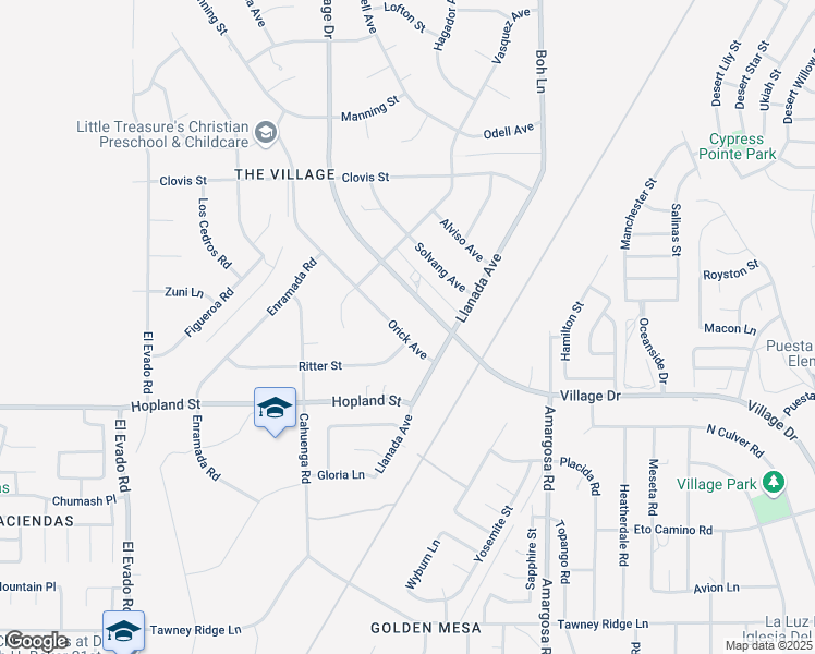 map of restaurants, bars, coffee shops, grocery stores, and more near 16215 Orick Avenue in Victorville