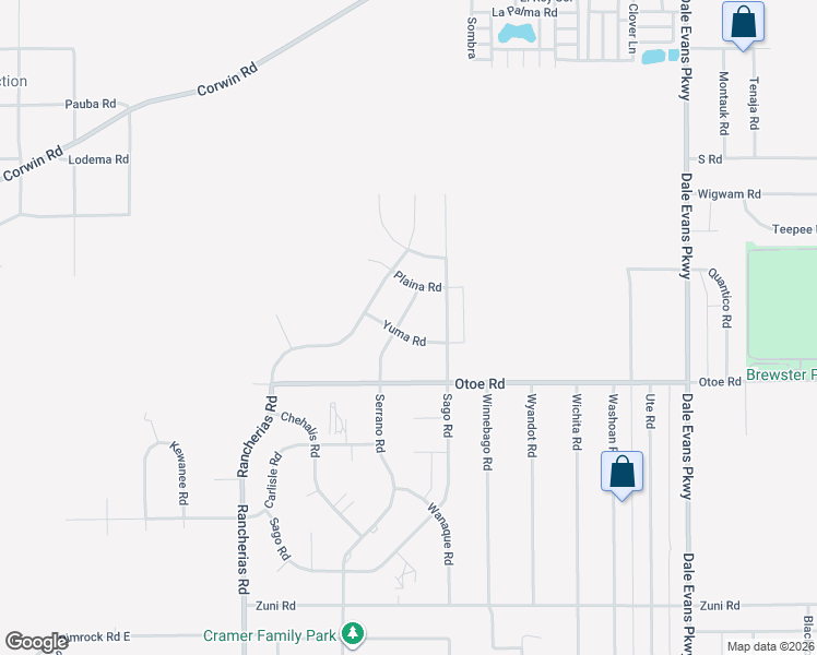 map of restaurants, bars, coffee shops, grocery stores, and more near 16209 Serrano Road in Apple Valley