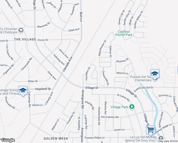 map of restaurants, bars, coffee shops, grocery stores, and more near 16265 Hamilton Street in Victorville