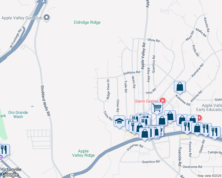 map of restaurants, bars, coffee shops, grocery stores, and more near 16280 Ridge View Drive in Apple Valley