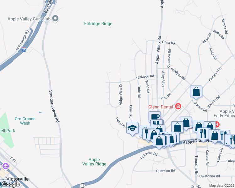map of restaurants, bars, coffee shops, grocery stores, and more near 16232 Ridge View Drive in Apple Valley