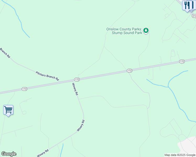 map of restaurants, bars, coffee shops, grocery stores, and more near 1688 North Carolina 172 in Sneads Ferry