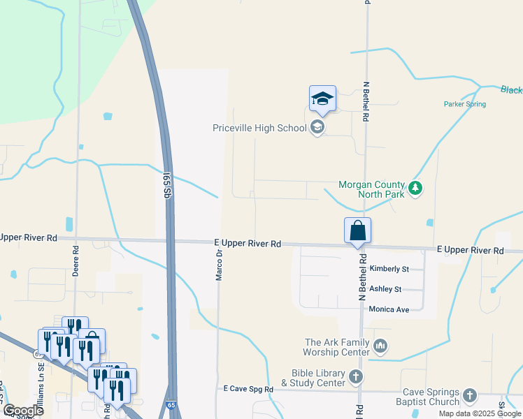 map of restaurants, bars, coffee shops, grocery stores, and more near 133 Bakers Farm Drive in Decatur