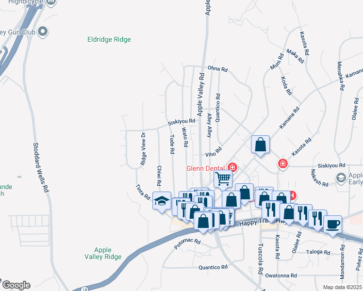 map of restaurants, bars, coffee shops, grocery stores, and more near 16263 Tude Road in Apple Valley