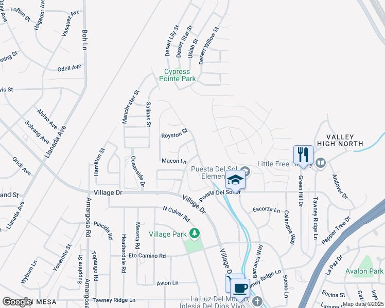 map of restaurants, bars, coffee shops, grocery stores, and more near 16243 Rendon Court in Victorville