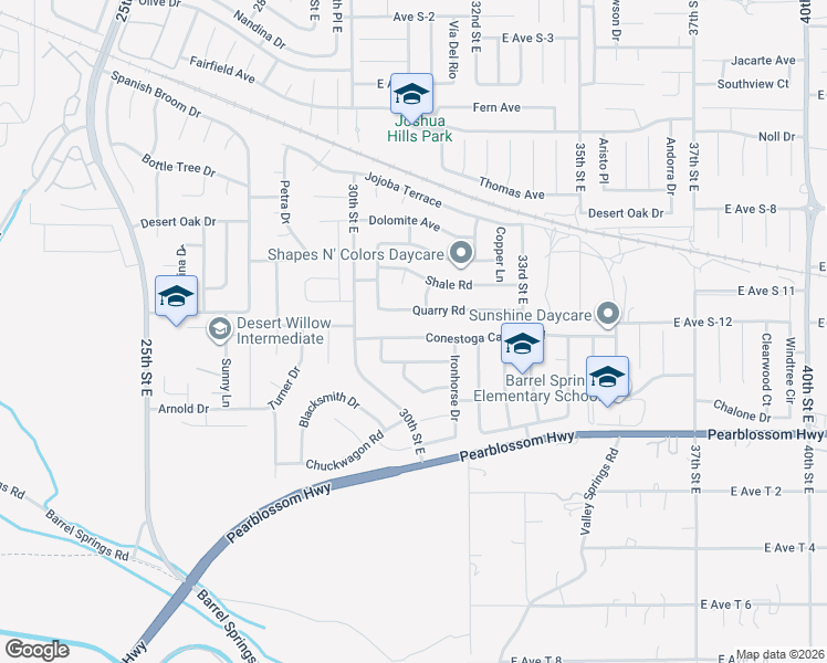 map of restaurants, bars, coffee shops, grocery stores, and more near 3065 Conestoga Canyon Road in Palmdale
