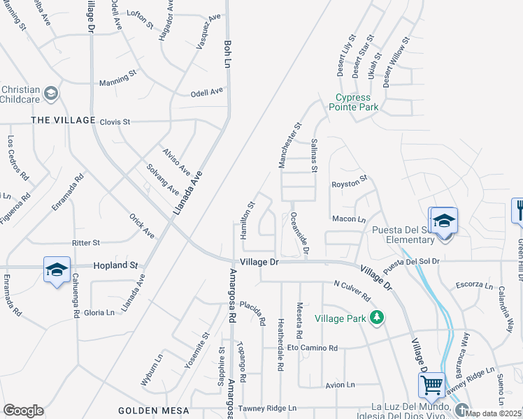 map of restaurants, bars, coffee shops, grocery stores, and more near 16252 Gibson Street in Victorville