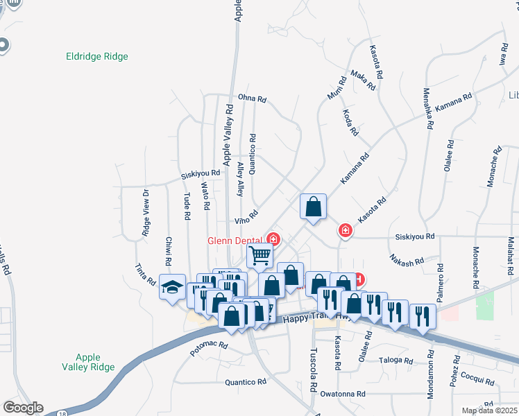map of restaurants, bars, coffee shops, grocery stores, and more near 16221 Viho Road in Apple Valley