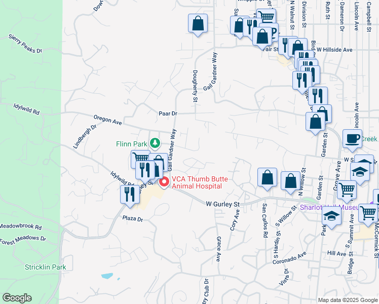 map of restaurants, bars, coffee shops, grocery stores, and more near 1223 Linwood Avenue in Prescott