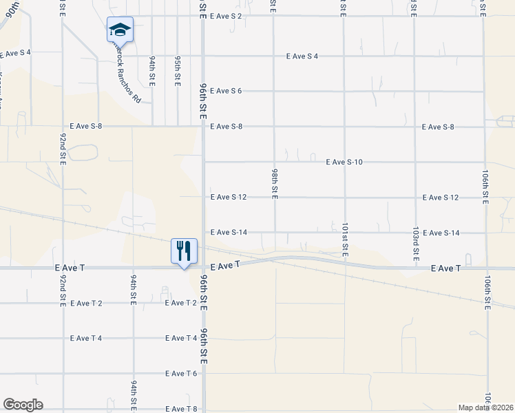 map of restaurants, bars, coffee shops, grocery stores, and more near Skypark Way in Palmdale