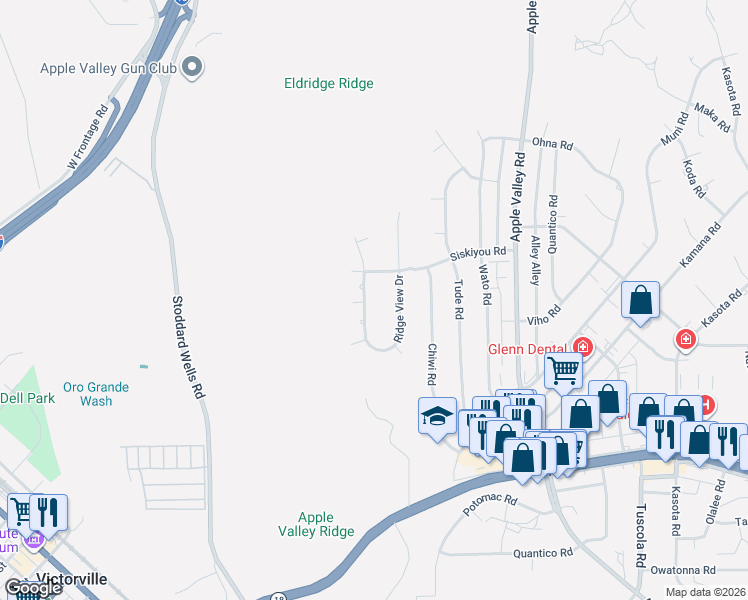 map of restaurants, bars, coffee shops, grocery stores, and more near 16272 Crown Valley Drive in Apple Valley